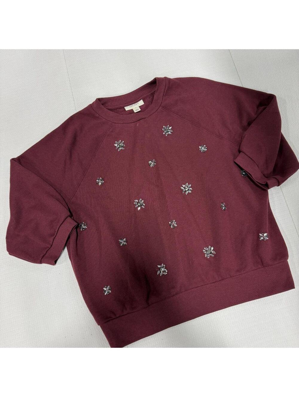 On 34th Plum Embellished Elbow Sleeve Sweatshirt - S